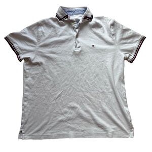 Tommy Hilfiger White Striped Button Down Casual Polo Short Sleeve T-Shirt Logo